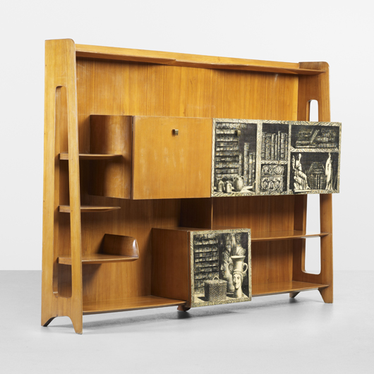 Gio Ponti and Piero Pornasetti, important bookcase, 1955. Estimate: $50,000-$70,000. Wright image.